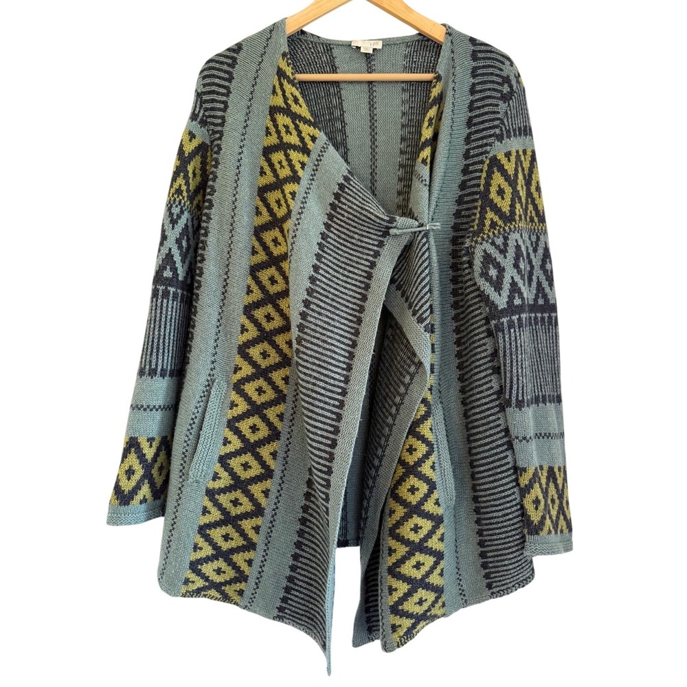 J.Jill Alpaca Wool Geometric Southwestern‎ Cardigan Sweater M Petite Pockets